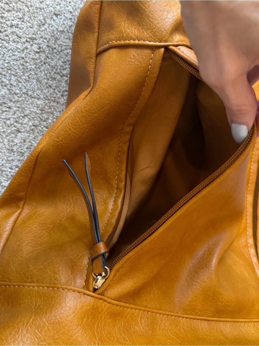 Camel Faux Leather Fold-Over Backpack/ Convertible Laptop Travel Bag.
